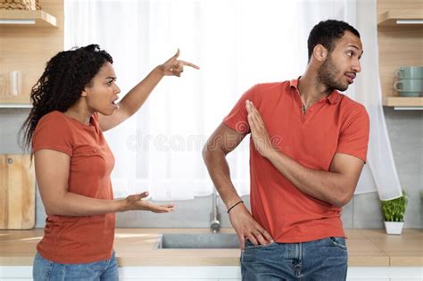 Upset Angry Millennial African American Wife Screaming Scolding