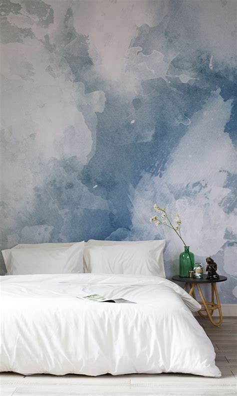Blue And White Grunge Paint Watercolor Mural Room