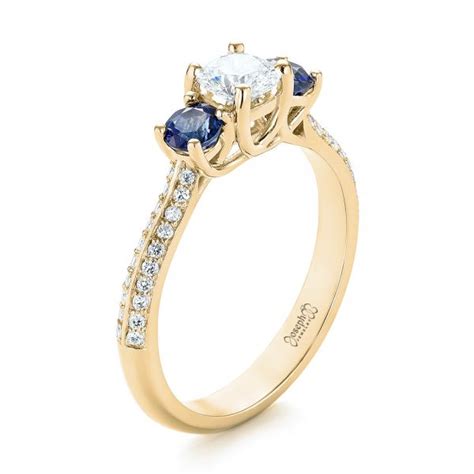 18k Yellow Gold Custom Three Stone Blue Sapphire And Diamond Engagement Ring 103490 Seattle