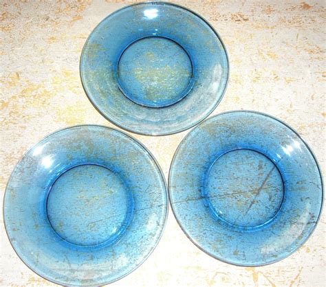 Vintage Plates Blue Glass Vereco French Set Of Three Blue Etsy