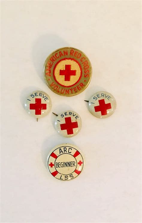 Lot Of 5 Vintage Red Cross Pinbacks As Found Color Is Still Vibrant