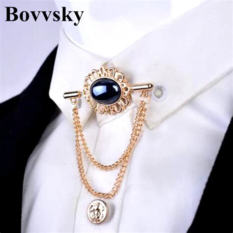 Bovvsky Crystal Men Broche Brooches For Mens Metal Tassel Brooch