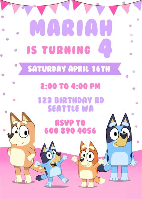 Free Editable Bluey Birthday Invitation Customize And Use Your Own Text
