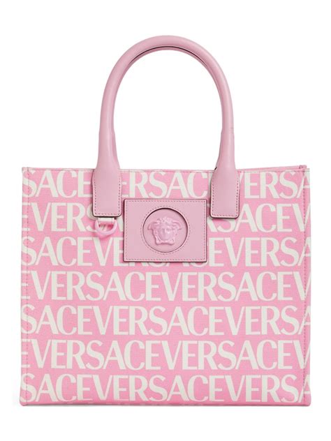 Versace Canvas And Leather Tote Bag In Pink Modesens