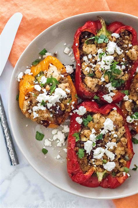 Mediterranean Turkey And Quinoa Stuffed Peppers A Thousand Crumbs
