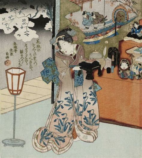 the doll festival woodblock print early 19th century japan by artist shungyôtei mitsunaga