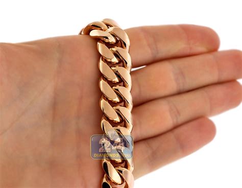 18k rose gold case ( 38 mm ) with two rows of diamonds; Mens Miami Cuban Link Chain Handmade Solid 18K Rose Gold 16mm