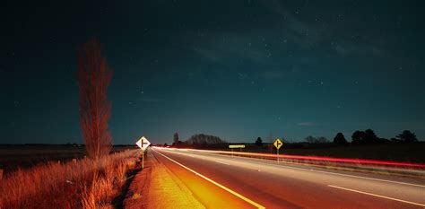 Road Starry Night Night Lights Car Wallpapers Hd Desktop And