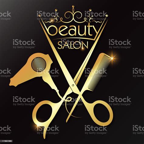 Beauty Golden Symbol Scissors Comb Hair Dryer Stock Illustration