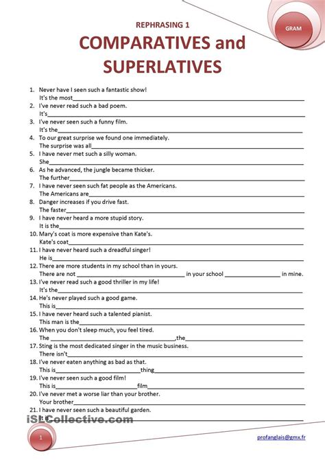 Are you looking for some recommendations for the best superlative games or comparative activities, plus worksheets, lesson plans, and more? Rephrasing 1 Comparatives And Superlatives | School ...