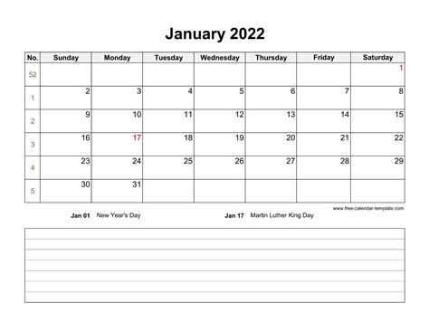 2022 Printable Monthly Calendar With Space For Appointments Horizontal