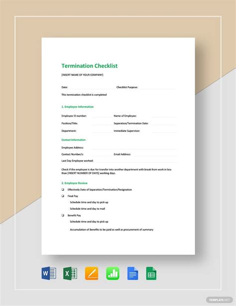 Termination Checklist Template Free Word Excel Pdf Documents