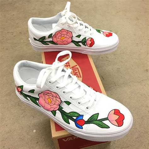 Custom Painted Vans Old Skool Flower Theme B Street Shoes