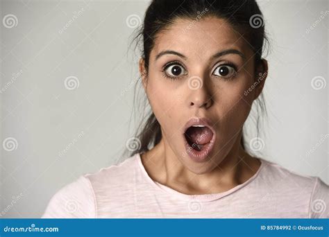 Surprised Woman Astonished Woman With Shocked Face And Open Mouth Holding Phone Scream Stock