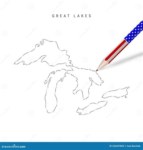 All Of The Great Lakes Vector Map Pencil Sketch Superior Michigan