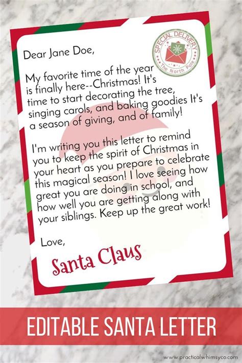 Editable Santa Letter Printable Letter From Santa Claus
