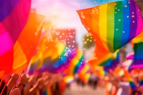 premium ai image ai generated closeup rainbow flags of lgbt community blowing in wind at
