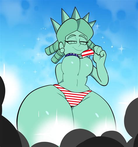 Rule 34 Big Butt Bikini Eyepatch Bikini Giantess Green Skin Metallic Body Statue Of Liberty