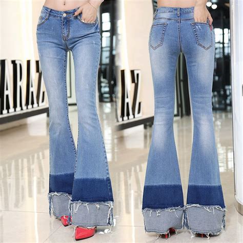 2021 Elastic Ripped Women Flare Jeans Long Bell Bottoms Jeans