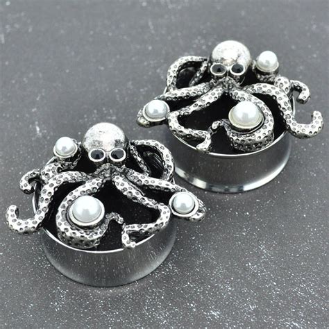 Octopus Stainless Steel Tunnels With Pearl And CZ Gem Accents