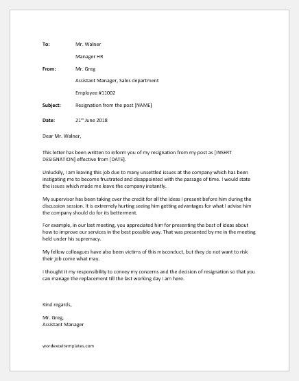 Resignation Letter Unhappy With Management Cover Letter Sample For
