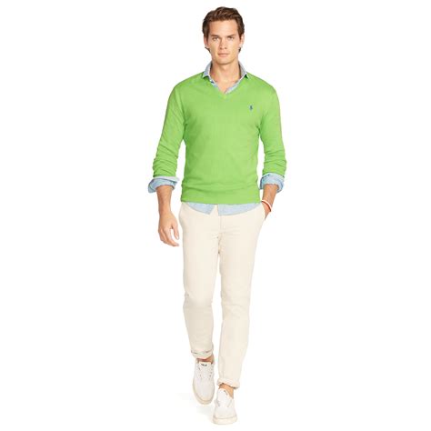 Lyst Polo Ralph Lauren Pima Cotton V Neck Sweater In Green For Men