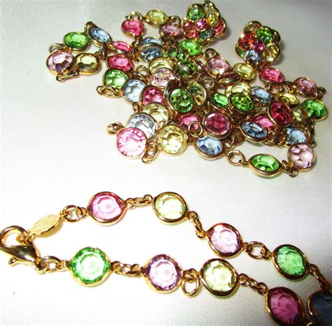 Vintage Swarovski Pastel Bezel Set Crystal Necklace Braceletearring