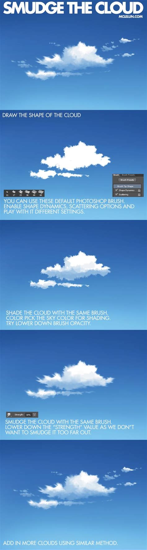 For the last drawing step all you have to do is draw the last cloud which is smaller then the second one you just made. Smudge+The+Cloud+by+mclelun.deviantart.com+on+@DeviantArt | Digital Tutorial ─ Art Like ...