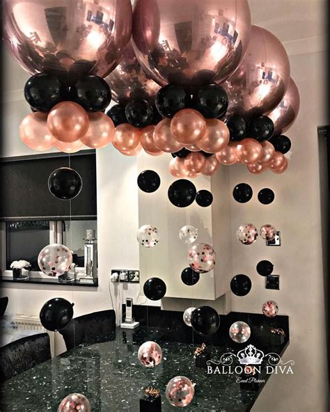 Rose Gold Orbs And Black 🎈 Sweet 16 Birthday Party 30th Birthday Parties