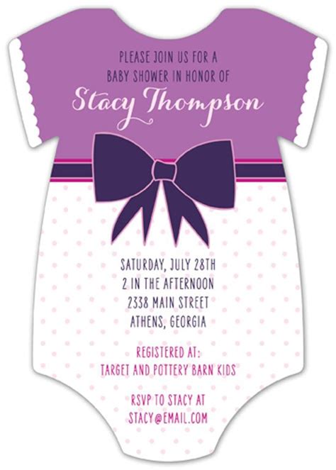 purple patterns onesie baby shower invitations  girls