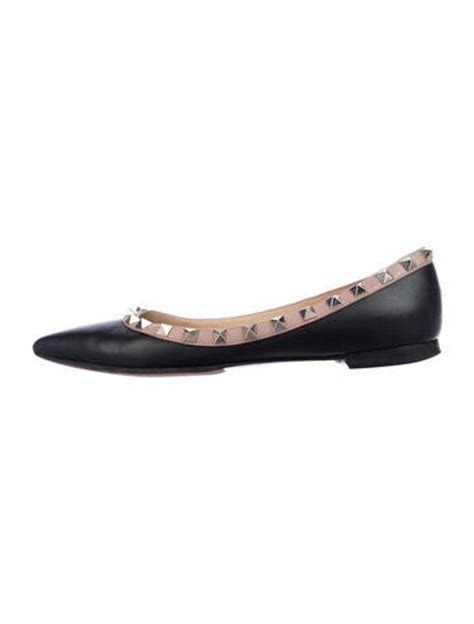 Valentino Rockstud Accents Leather Ballet Flats Black Shopstyle