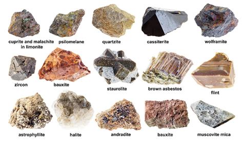 Set Of Various Brown Rough Minerals With Names Stock Photo Download
