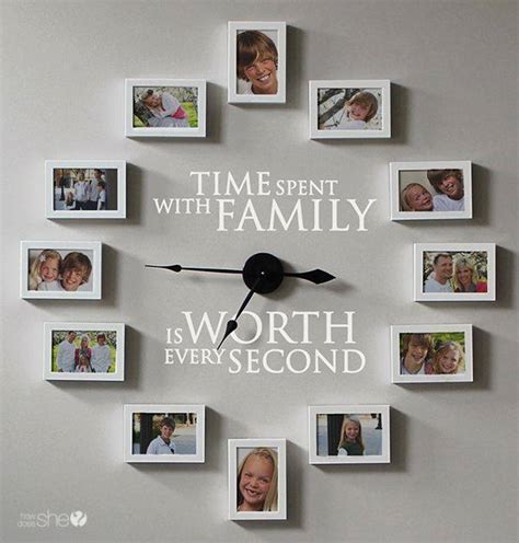This funny wooden wall clock is hand made of plywood and acrylic paint with carved elements. Wonderful DIY Family Photo Wall Clock