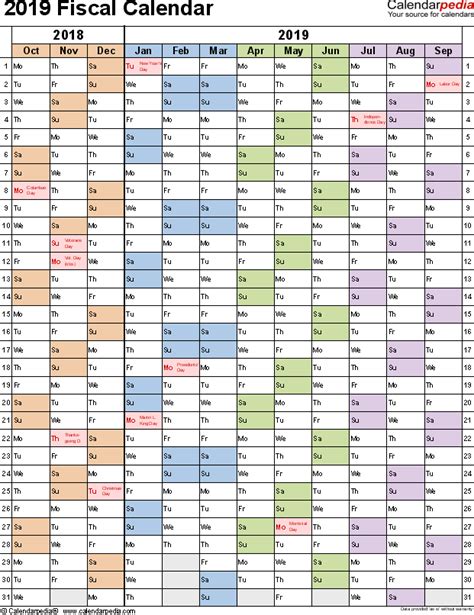 Fiscal Calendars 2019 Free Printable Pdf Templates