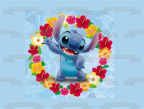 Lilo And Stitch Flowers Stitch Blue Backgrounds Disney Edible Cake Topp