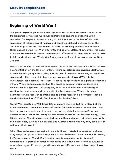 ≫ Beginning Of World War 1 Free Essay Sample On