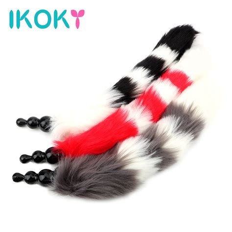 Ikoky Long Fox Tail Silicone Anal Bead Butt Plug Stimulation Anal Sex