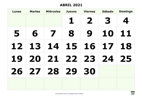 Plantilla Calendario 【abril 2021】 Para Imprimir Pdf