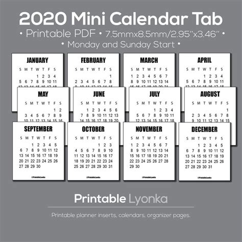 Printable calendars small blamk 2021. 2021 Mini calendar tab/Size 3 x 3 1/2inch. Printable PDF ...
