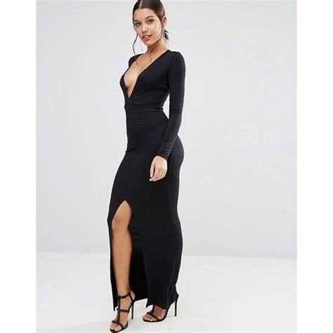 Asos Deep Plunge Maxi Bodycon Dress 38 Liked On Polyvore Featuring