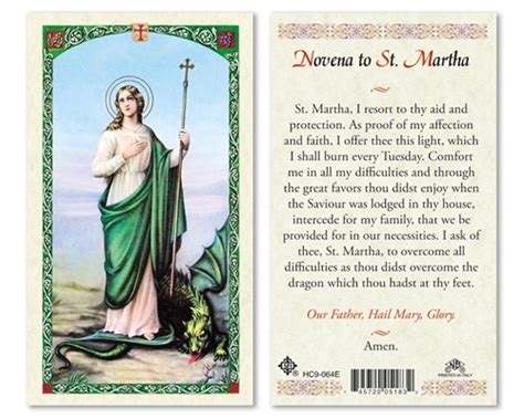 Saint Martha Novena Laminated Prayer Card Discount Catholic Products