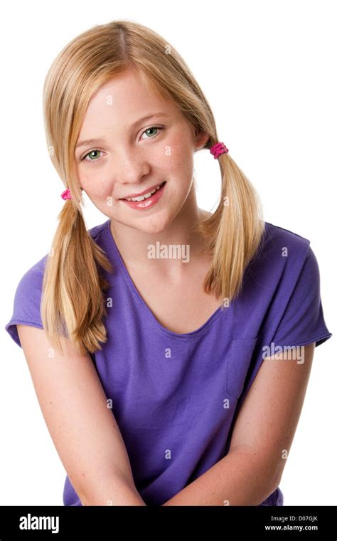 Beautiful Cute Happy Teenager Girl With Pigtails Blond Hair And