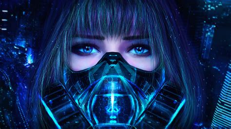 Wallpaper Women Futuristic Mask Blue Science Fiction