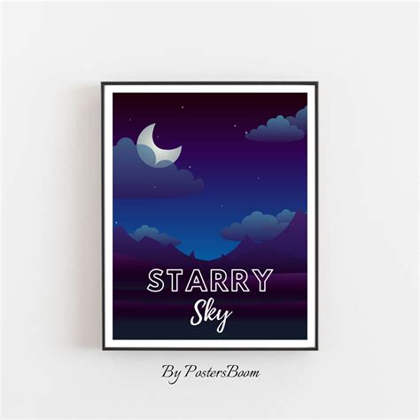 Starry Night Posters Starry Sky Illustration Posters Vintage Sky