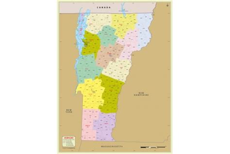 Buy Vermont Zip Code Map With Counties Online