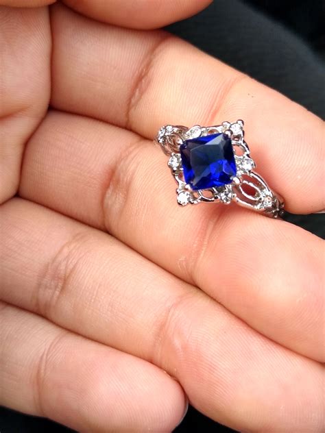 Princess Cut Sapphire Engagement Ring Sterling Silver Etsy