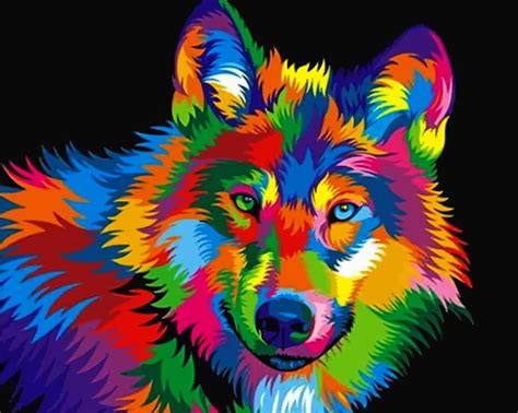 Colorful Wolf 5d Diamond Paintings Diamondbynumbers Diamond
