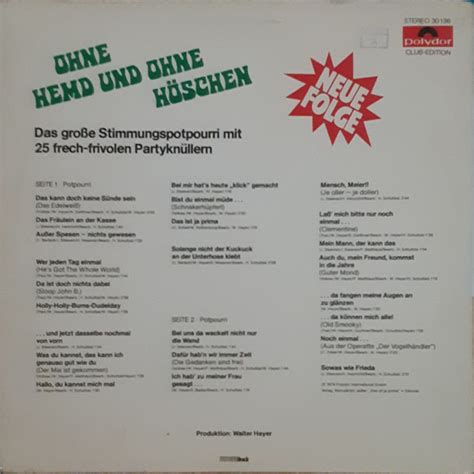 Ohne Hemd Und Ohne H Schen Neue Folge By Walter Heyer Lp Polydor Cdandlp Ref