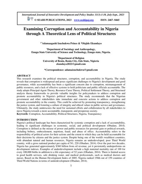 Pdf Examining Corruption And Accountability In Nigeria Through A