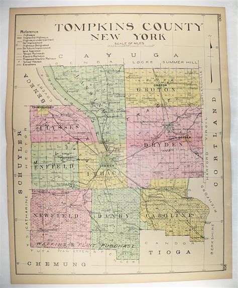 Large Map Tompkins County Ny Map Ithaca Ny 1912 New York Etsy Ny